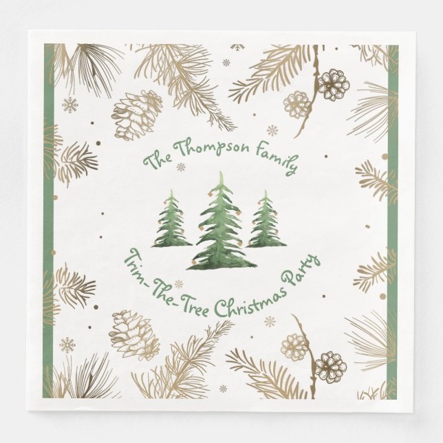 Christmas Party, Trim-The-Tree, Family Name,  Paper Dinner Napkins (Front)
