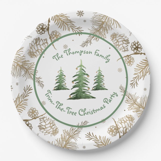 Christmas Party, Trim-The-Tree, Family Name,  Paper Plates (Front)