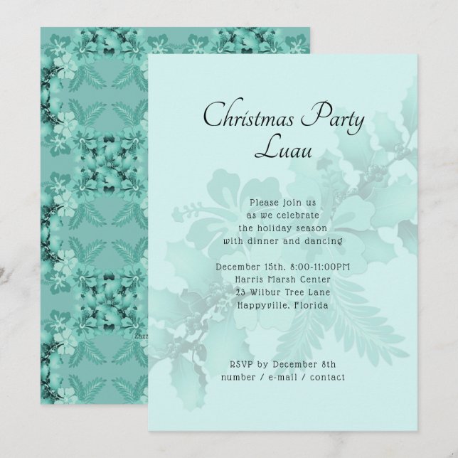 Christmas Party Tropical Themed Hibiscus Swag Invitation (Front/Back)