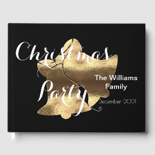 Christmas Party Typography Black White Gold Guest Book