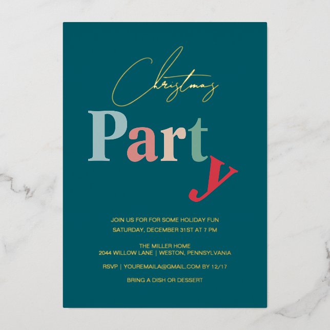 Christmas Party typography  Foil Invitation (Front)
