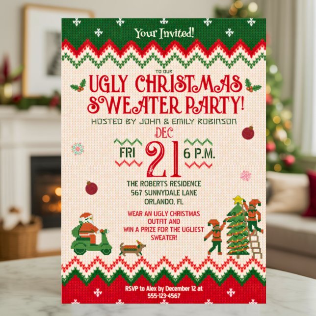 Christmas Party Ugly Sweater Funny Adult Holiday Invitation (Creator Uploaded)