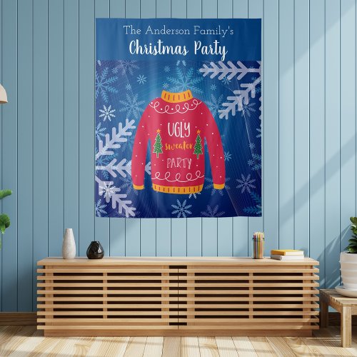 Christmas party ugly sweater red blue snowflakes tapestry
