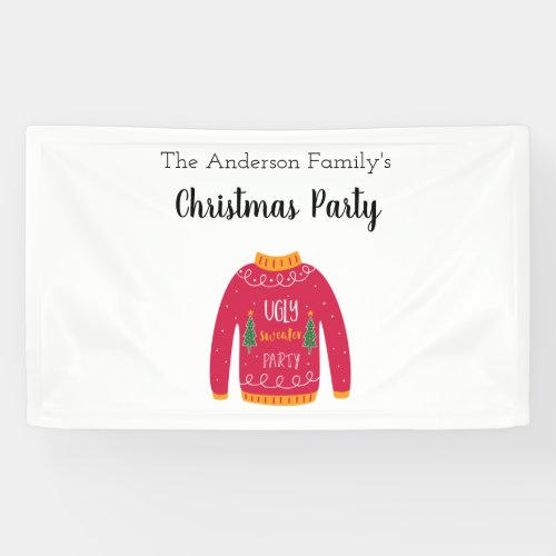 Christmas party ugly sweater red white banner