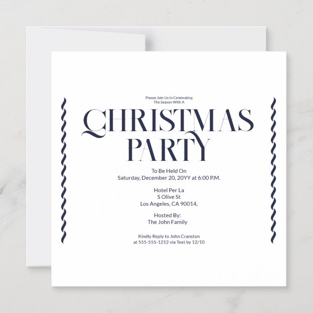 Christmas Party Vintage Elegant blue Invitation (Front)