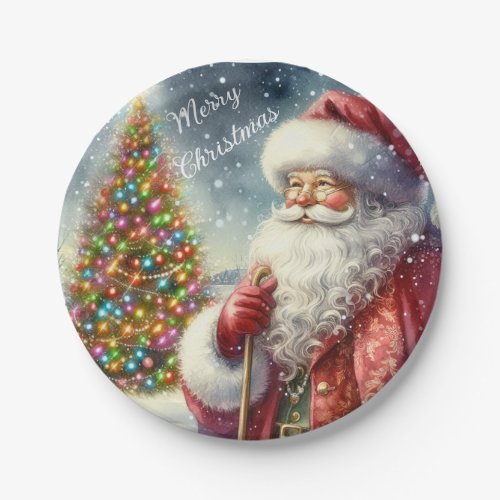 Christmas Party Vintage Santa Claus Paper Plate