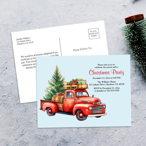 Christmas Party Vintage Truck Holiday Invitation Postcard