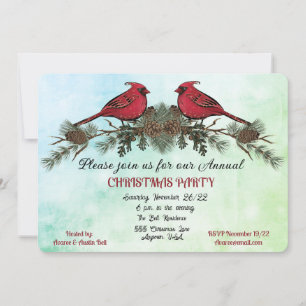Christmas Party Watercolor Cardinals Invitation