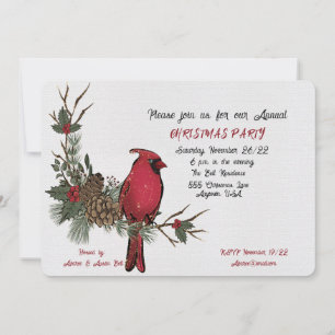 Christmas Party Watercolor Cardinals Invitation