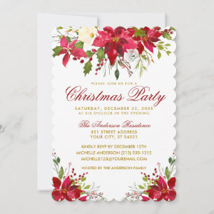 Christmas Party Watercolor Floral Poinsettia S Invitation