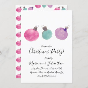 Christmas Party Watercolor Ornaments Hand Painted Invitation