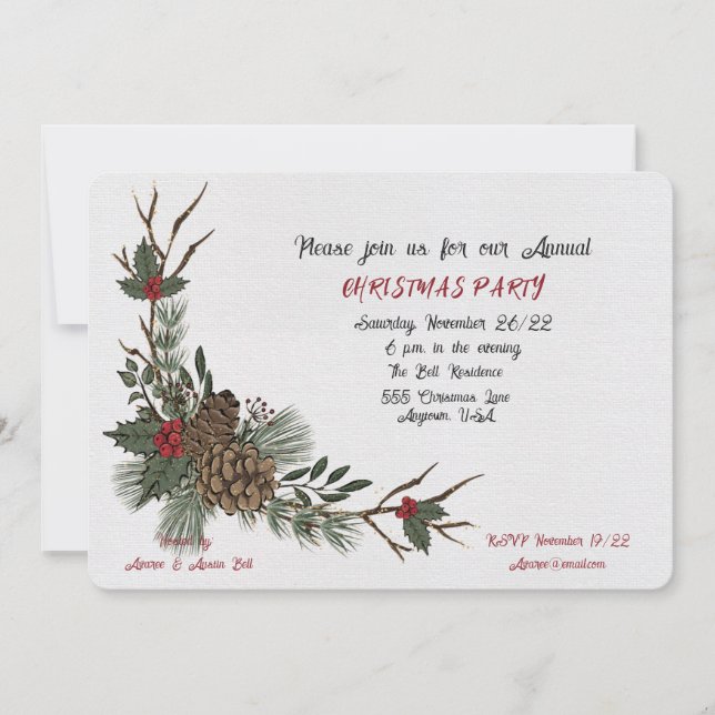Christmas Party Watercolor Pine Cones Invitation (Front)