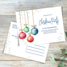 Christmas Party Watercolor Simple Ornaments