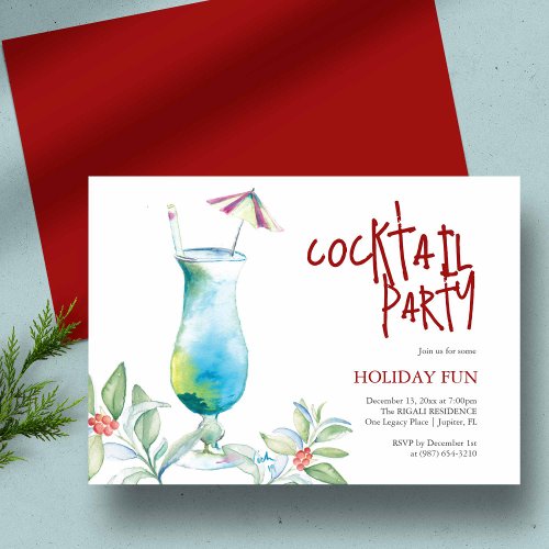 Christmas Party Watercolor Tropical Cocktail Invitation