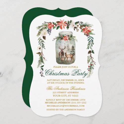 Christmas Party Watercolor Winter Floral Mason Jar Invitation