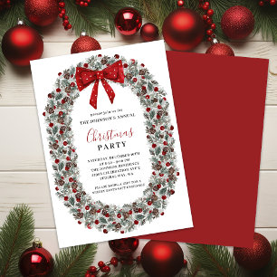 Christmas Party Watercolor Wreath Invitation