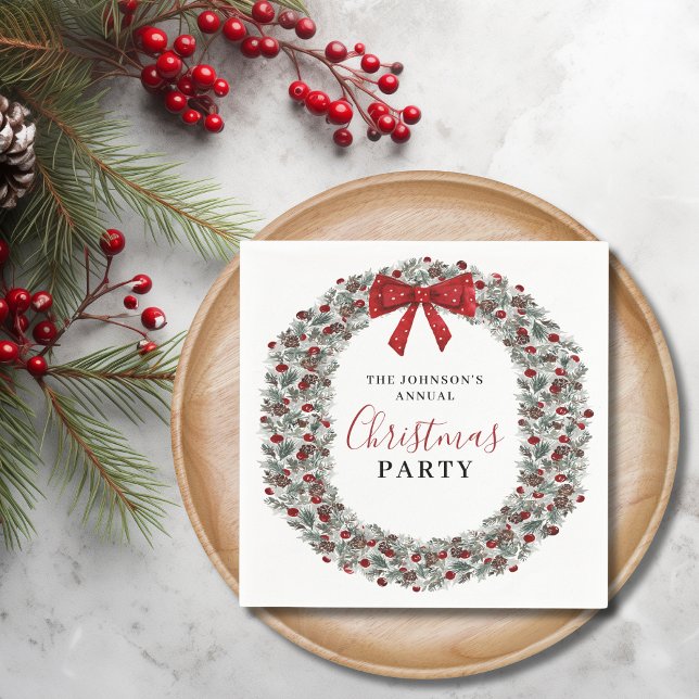 Christmas Party Watercolor Wreath Napkins (Christmas Party Watercolor Wreath Napkins)