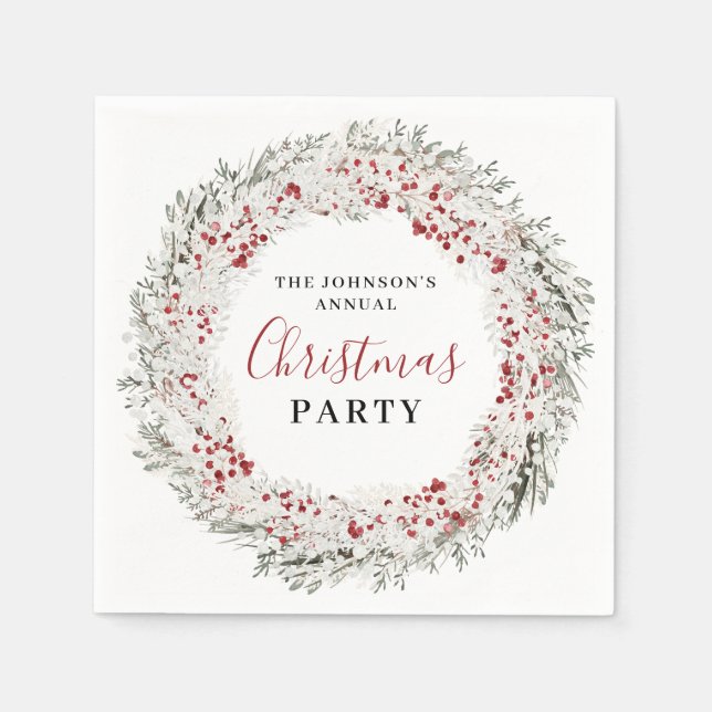 Christmas Party Watercolor Wreath Napkins (Front)