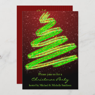 Christmas Party Wavy Green Modern Tree Invitation