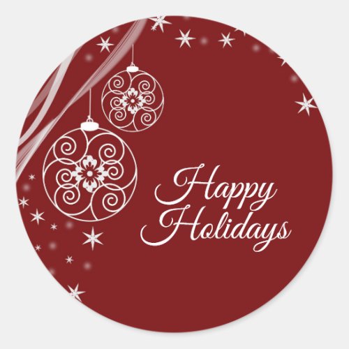 Christmas Party White Ornaments Stars Red Elegant Classic Round Sticker