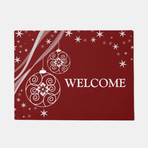 Christmas Party White Ornaments Stars Red Elegant  Doormat