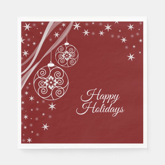 Christmas Party White Ornaments Stars Red Elegant Napkins (Front)