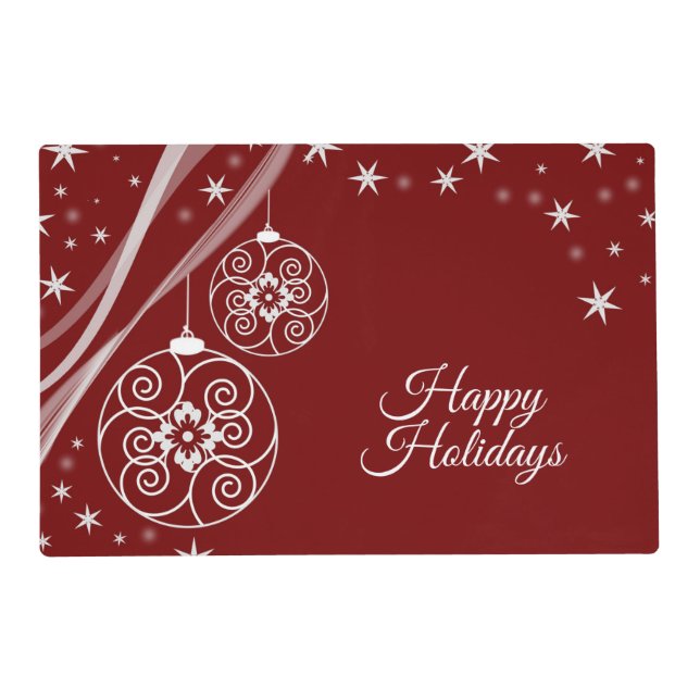 Christmas Party White Ornaments Stars Red Elegant Placemat (Front)