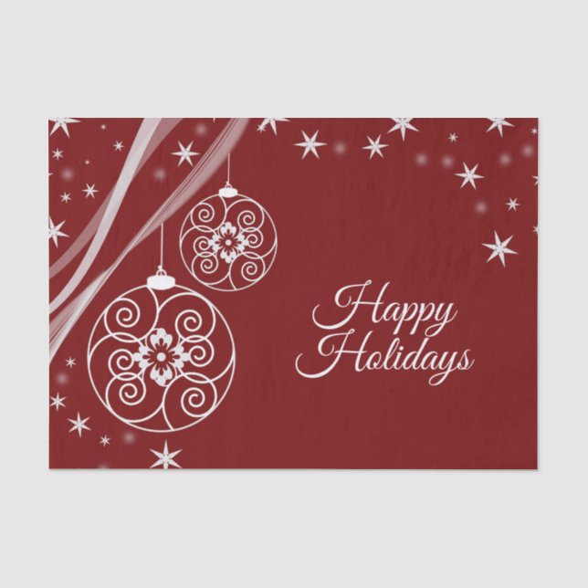 Christmas Party White Ornaments Stars Red Elegant Tissue Paper (Front)