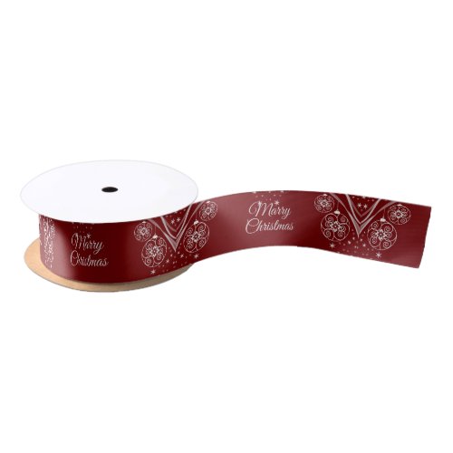 Christmas Party White Ornaments Stars Red Satin Ribbon