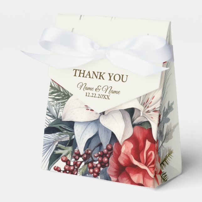Christmas Party White Red Flowers Holidays Elegant Favor Boxes (Front Side)