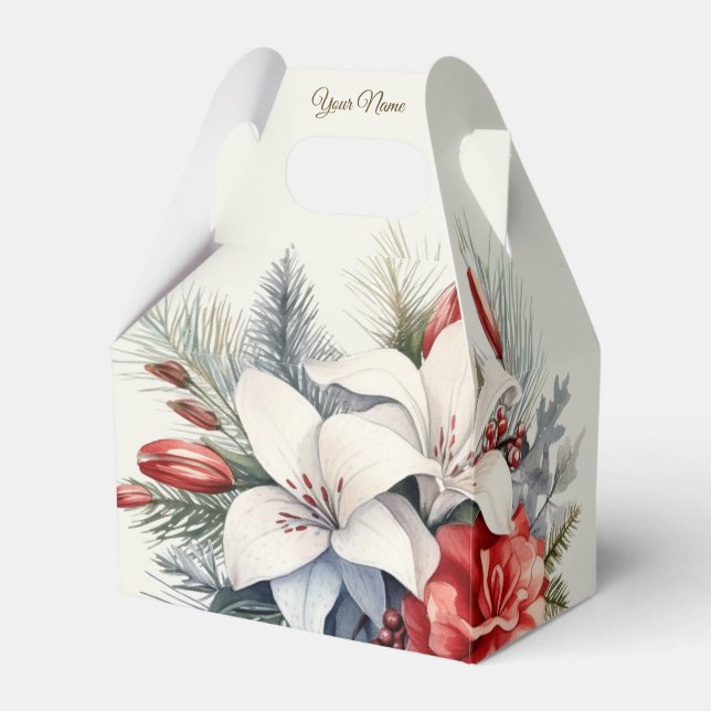 Christmas Party White Red Flowers Holidays Elegant Favor Boxes (Front Side)
