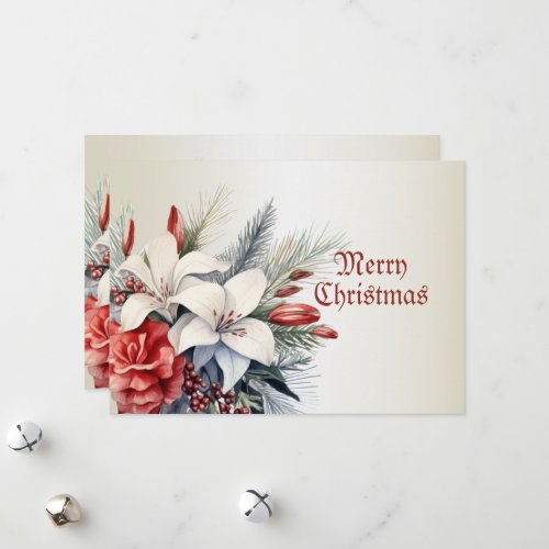 Christmas Party White Red Flowers Holidays Elegant Holiday Card