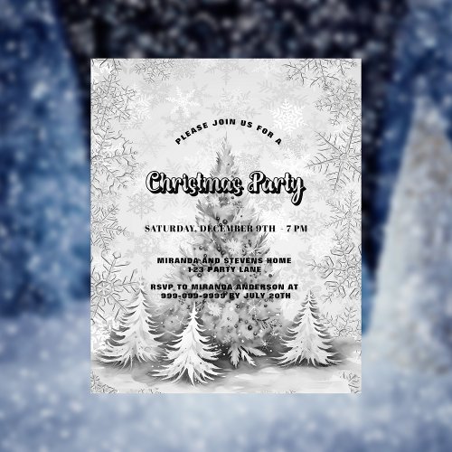Christmas party white snow budget invitation