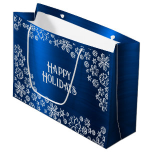 Christmas Party White Snowflakes Navy Blue Large Gift Bag