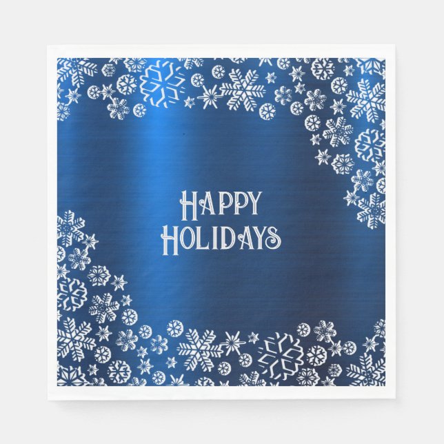 Christmas Party White Snowflakes Navy Blue Napkins (Front)