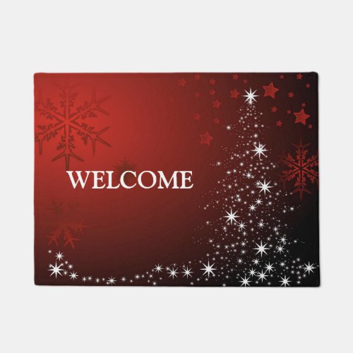 Christmas Party White Stars Tree Red Snowflakes Doormat