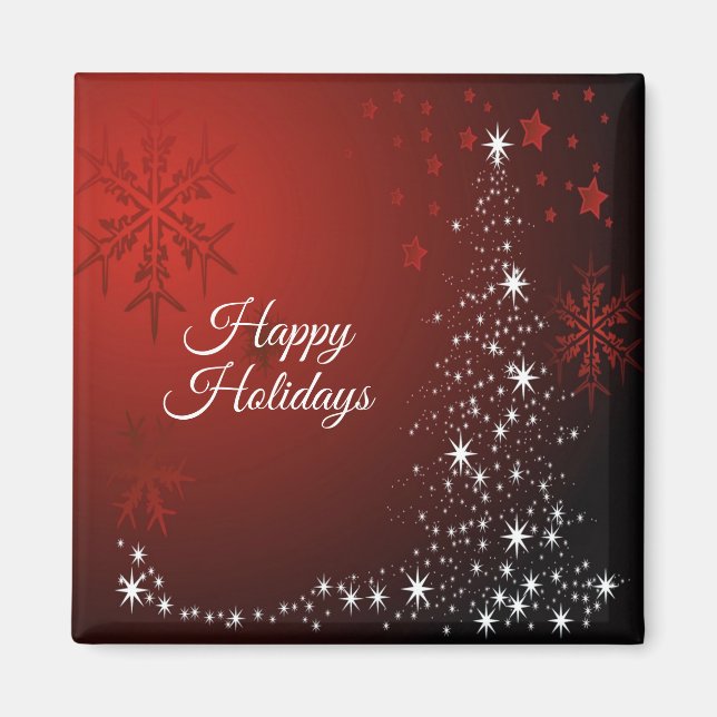 Christmas Party White Stars Tree Red Snowflakes Magnet (Front)