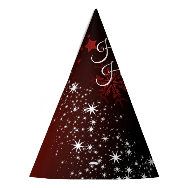 Christmas Party White Stars Tree Red Snowflakes Party Hat (Left)