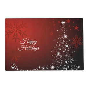 Christmas Party White Stars Tree Red Snowflakes Placemat