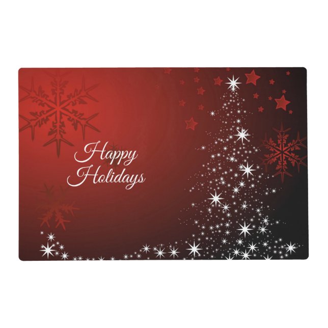 Christmas Party White Stars Tree Red Snowflakes Placemat (Front)