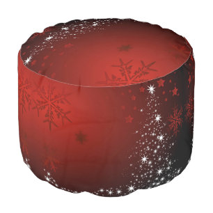 Christmas Party White Stars Tree Red Snowflakes Pouf