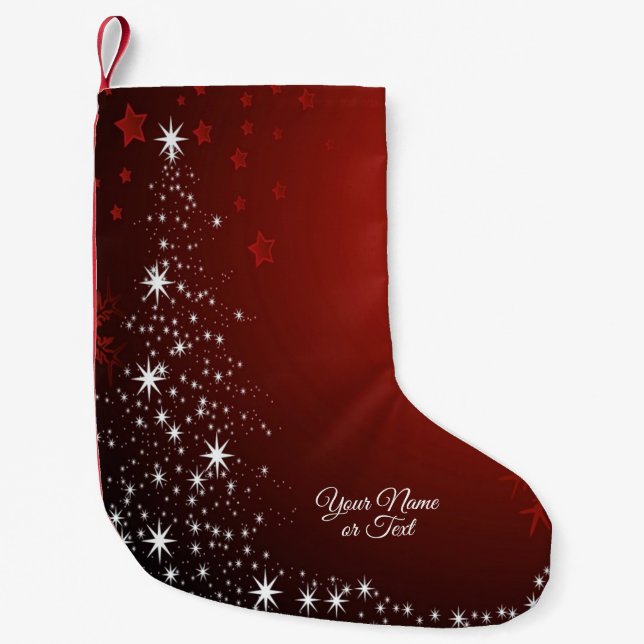 Christmas Party White Stars Tree Red Snowflakes Small Christmas Stocking (Front)