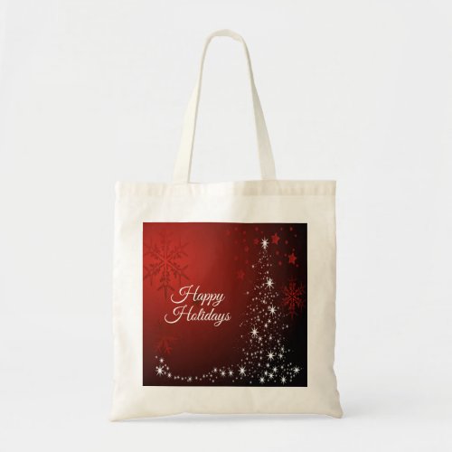 Christmas Party White Stars Tree Red Snowflakes Tote Bag