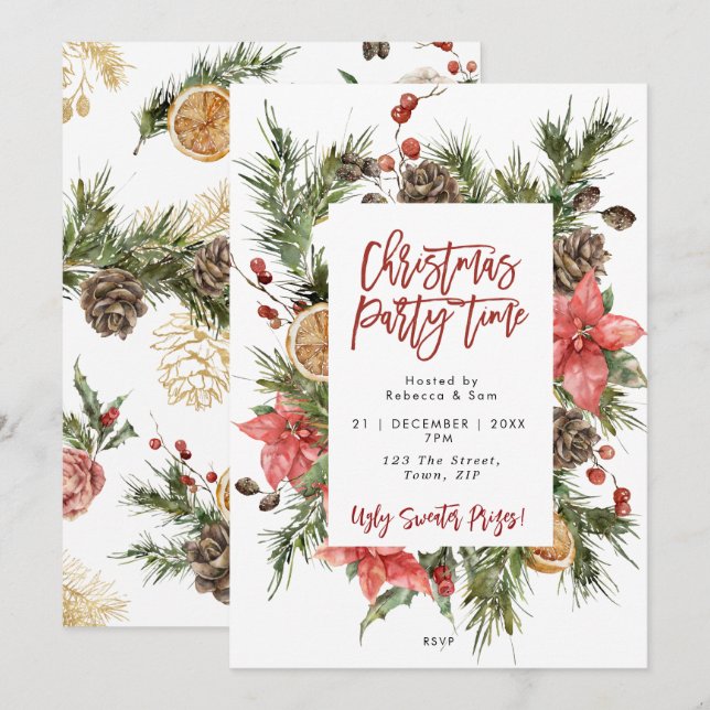 Christmas party winter foliage invitation (Front/Back)