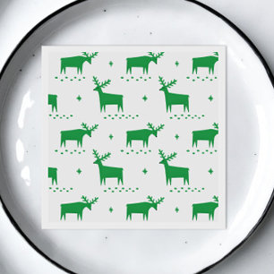 Christmas Party Winter Green Reindeer Pattern Napkins