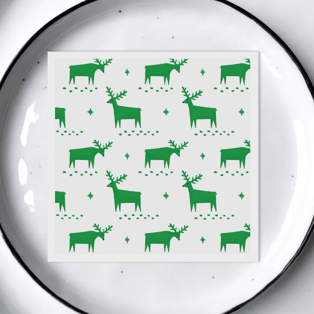 Christmas Party | Winter Green Reindeer Pattern Napkins (Creator Uploaded)
