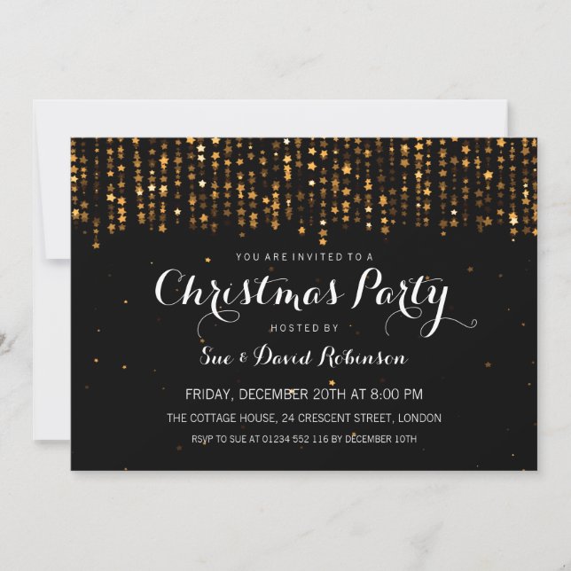 Christmas Party Winter Star Confetti Gold Invitation (Front)