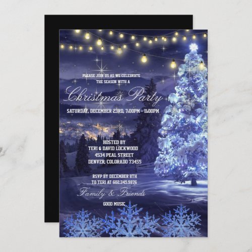 Christmas Party Winter Town Snow Tree Lights Invitation