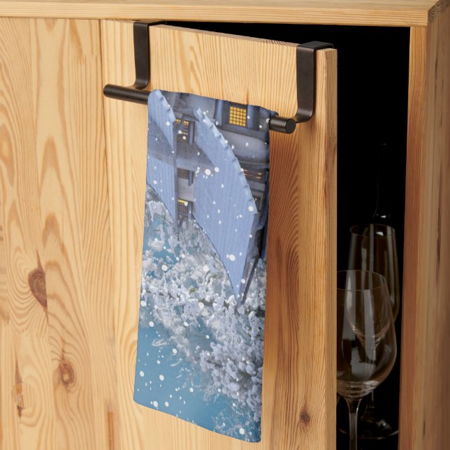 Christmas Party Winter White Snowman Blue Rustic Kitchen Towel (Thirds Fold)