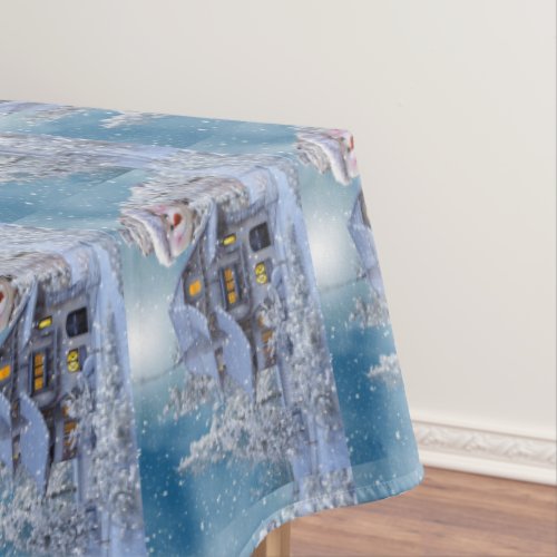 Christmas Party Winter White Snowman Blue Rustic Tablecloth